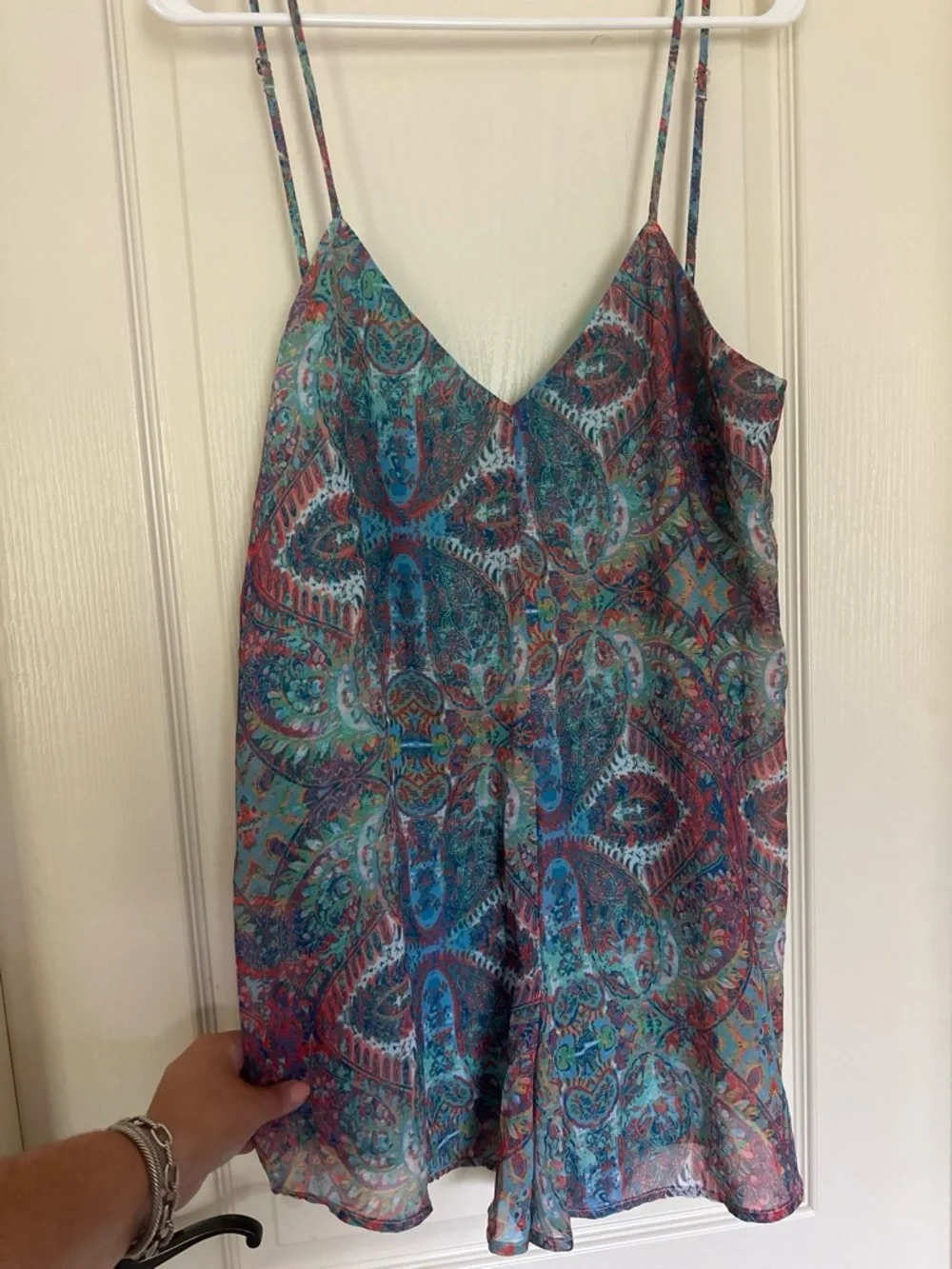 Show Me Your MuMu Teal Multi Printed Spaghetti-Strap Romper | rascal romper L